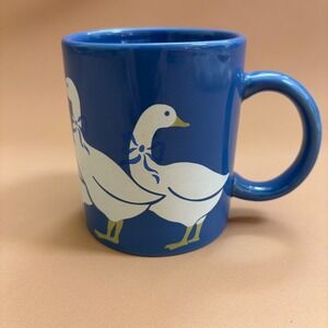 Vintage Mr Mugs Blue Ceramic Coffee Mug White Geese with Bows Cottagecore USA